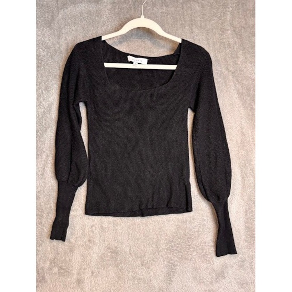 Moodie Black‎ Ribbed Square Neck Puff Sleeve Sweater Top Womens Size S